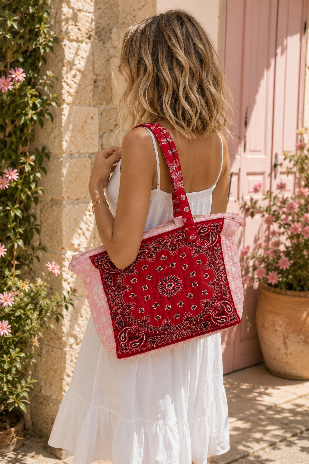 Sac Cabas Matelassé Bandana Rose & Rouge