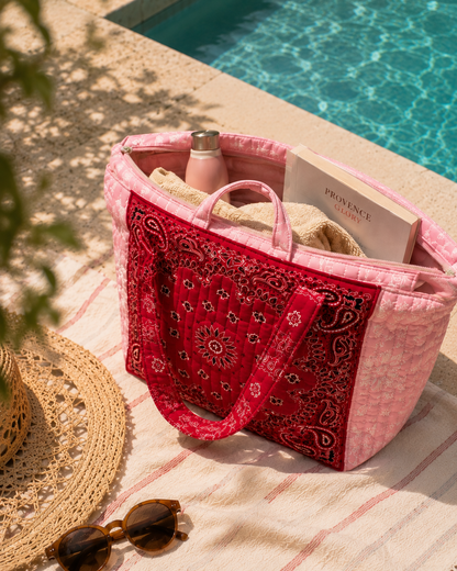 Sac Cabas Matelassé Bandana Rose & Rouge