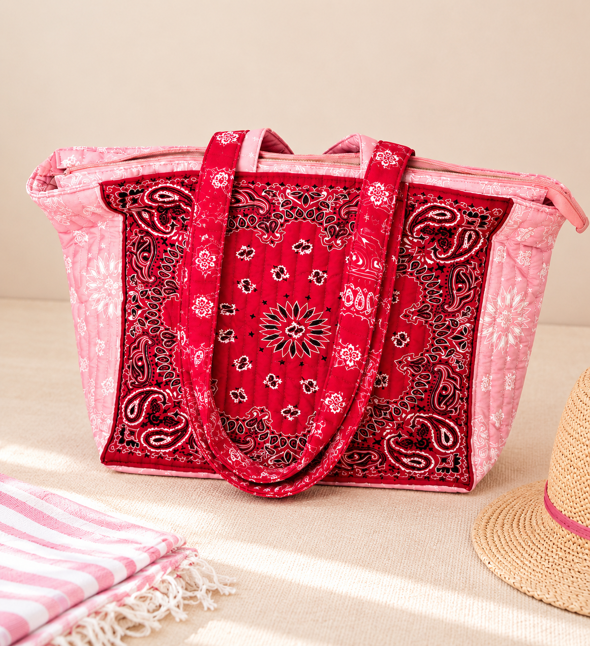 Sac Cabas Matelassé Bandana Rose & Rouge
