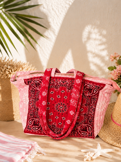 Sac Cabas Matelassé Bandana Rose & Rouge