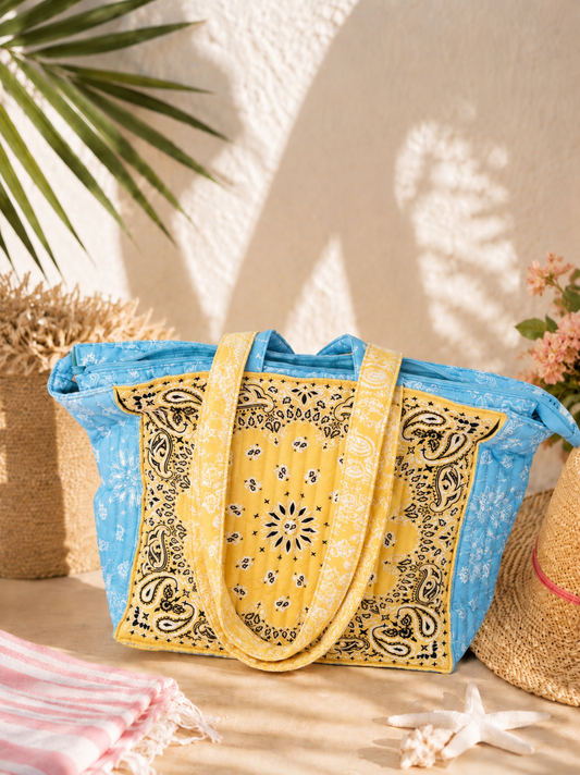 Sac Cabas Matelassé Bandana Jaune & Bleu
