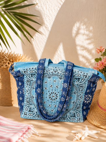 Sac Cabas Matelassé Bandana Bleu Ciel & Bleu Marine