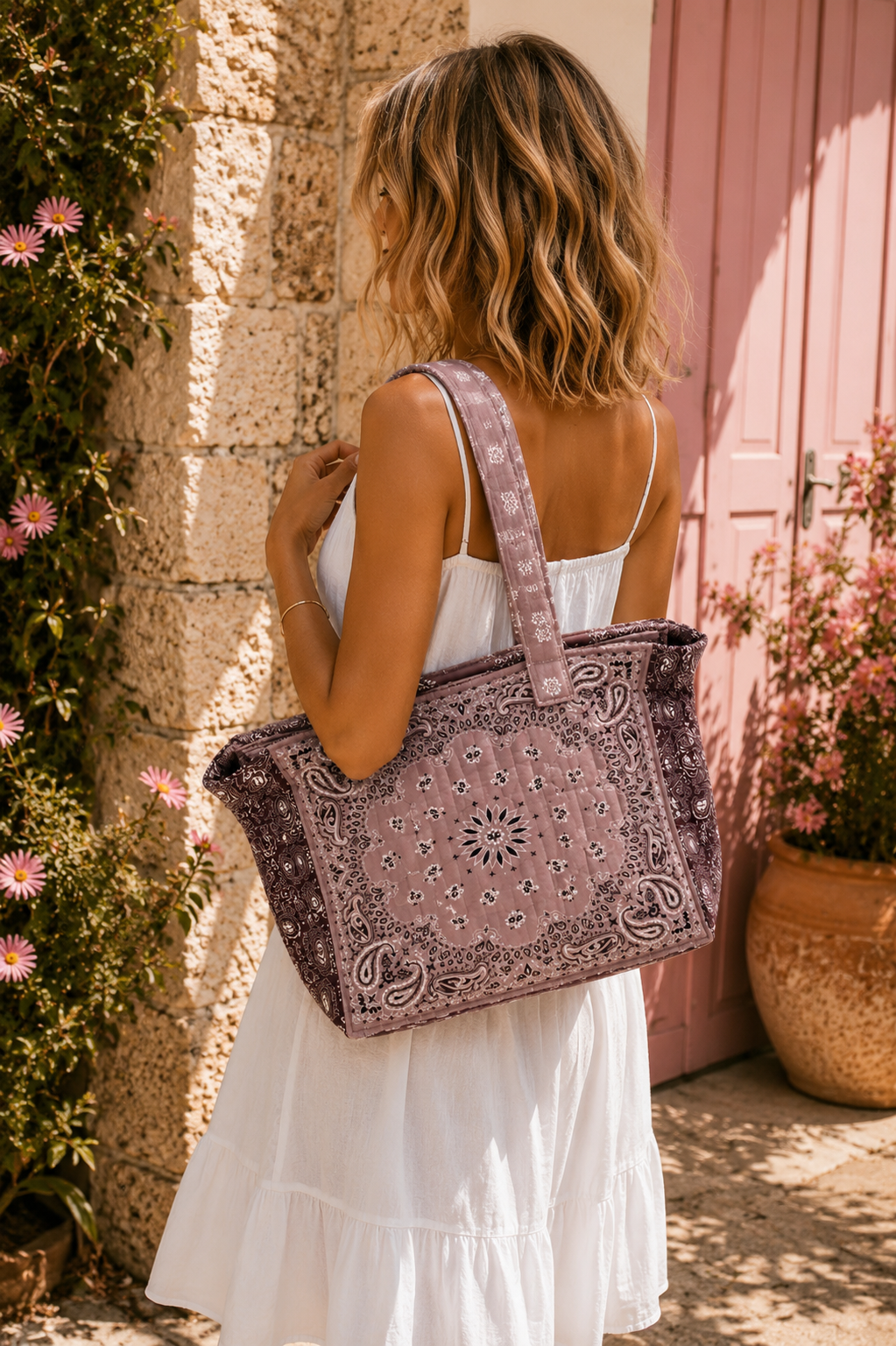 Sac Cabas Matelassé Bandana Beige & Marron
