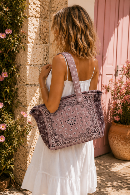 Sac Cabas Matelassé Bandana Beige & Marron