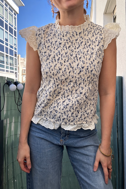 Top smocké et broderie SUZANNE