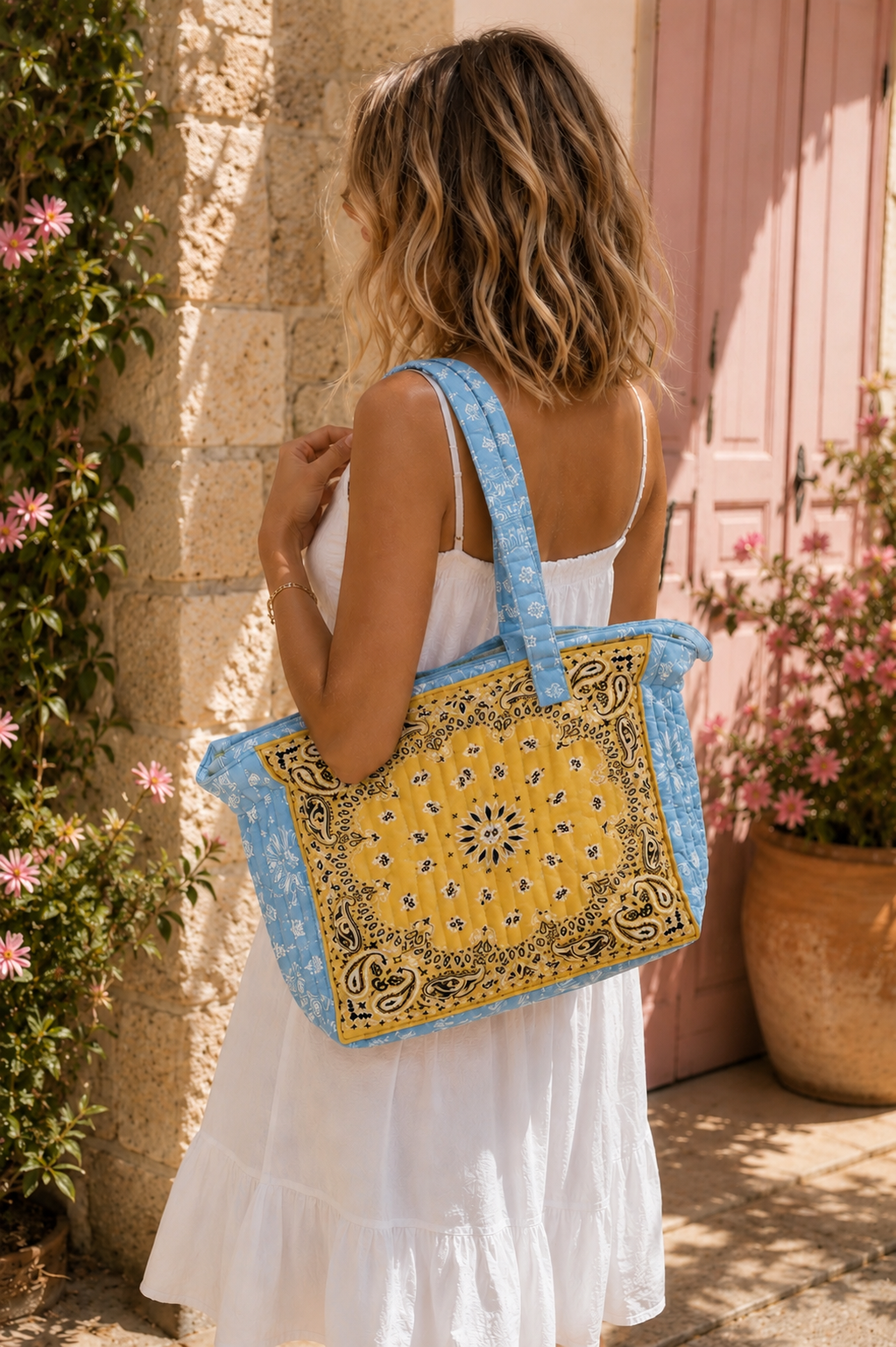 Sac Cabas Matelassé Bandana Jaune & Bleu