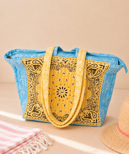 Sac Cabas Matelassé Bandana Jaune & Bleu