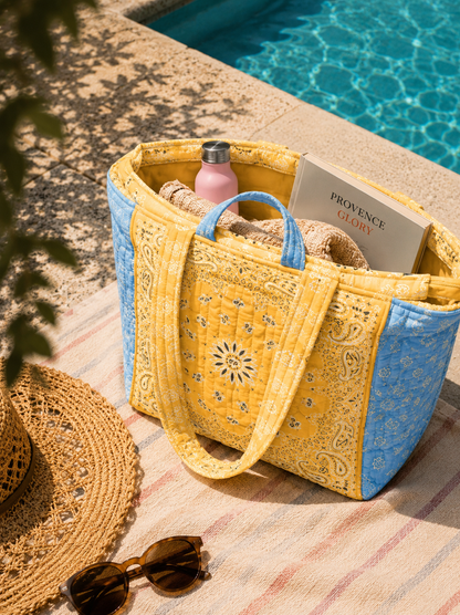 Sac Cabas Matelassé Bandana Jaune & Bleu