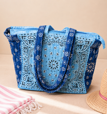 Sac Cabas Matelassé Bandana Bleu Ciel & Bleu Marine