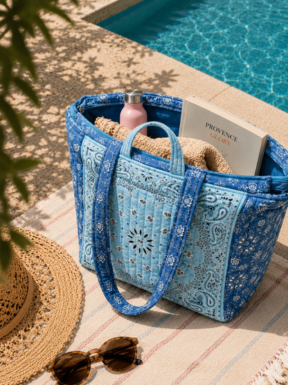 Sac Cabas Matelassé Bandana Bleu Ciel & Bleu Marine