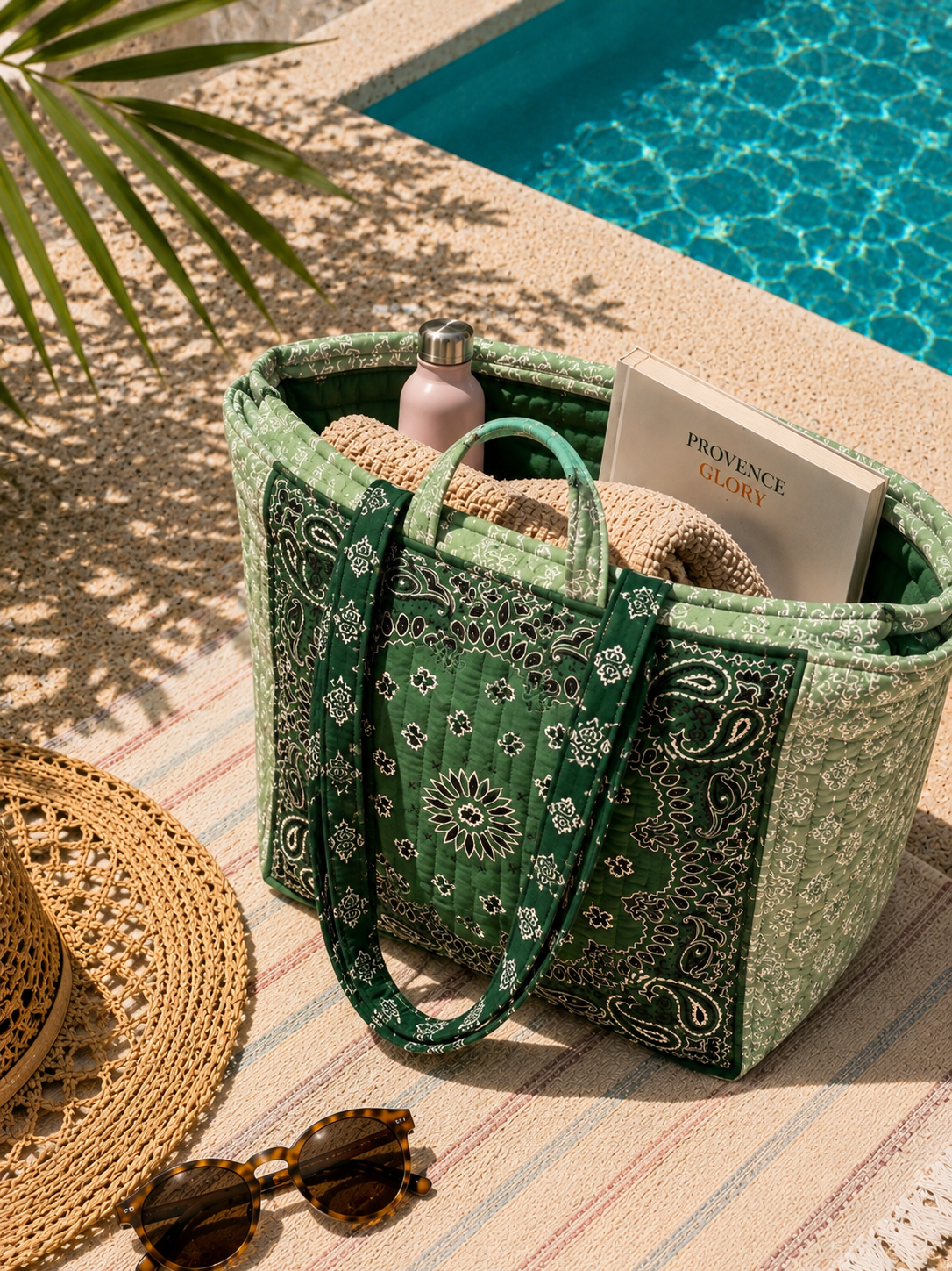 Sac Cabas Matelassé Bandana Vert Sauge & Vert Émeraude