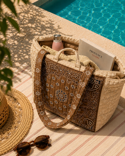 Sac Cabas Matelassé Bandana Beige & Marron