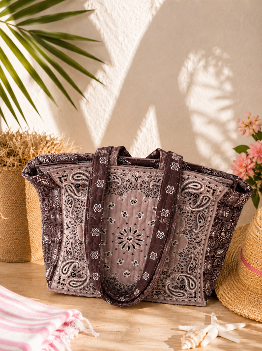 Sac Cabas Matelassé Bandana Beige & Marron