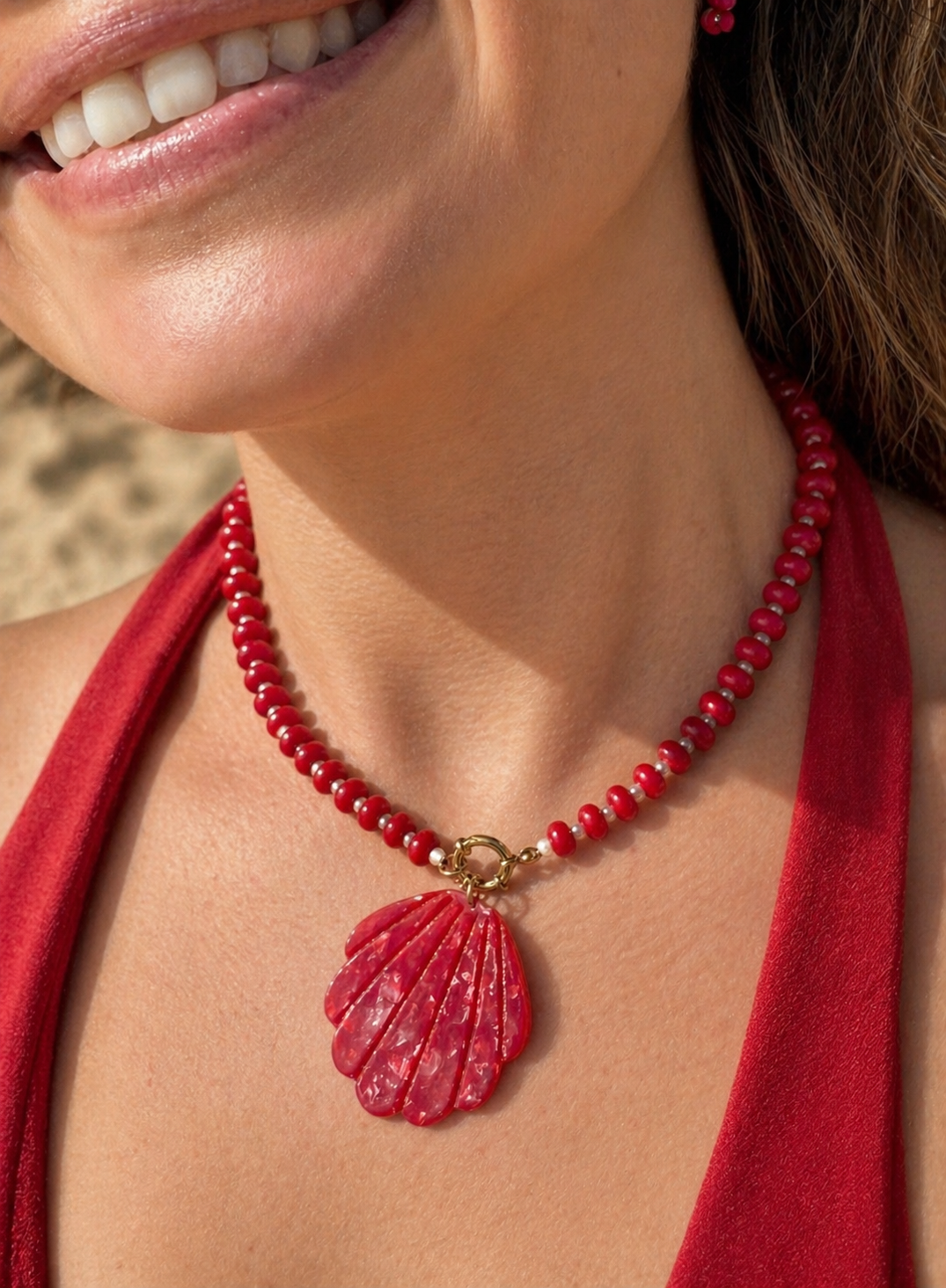 Collier coquillage rouge - marina