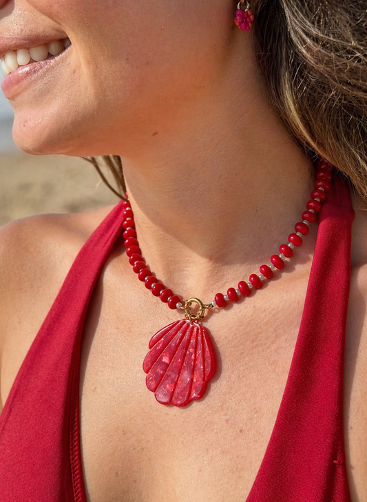 Collier coquillage rouge - marina