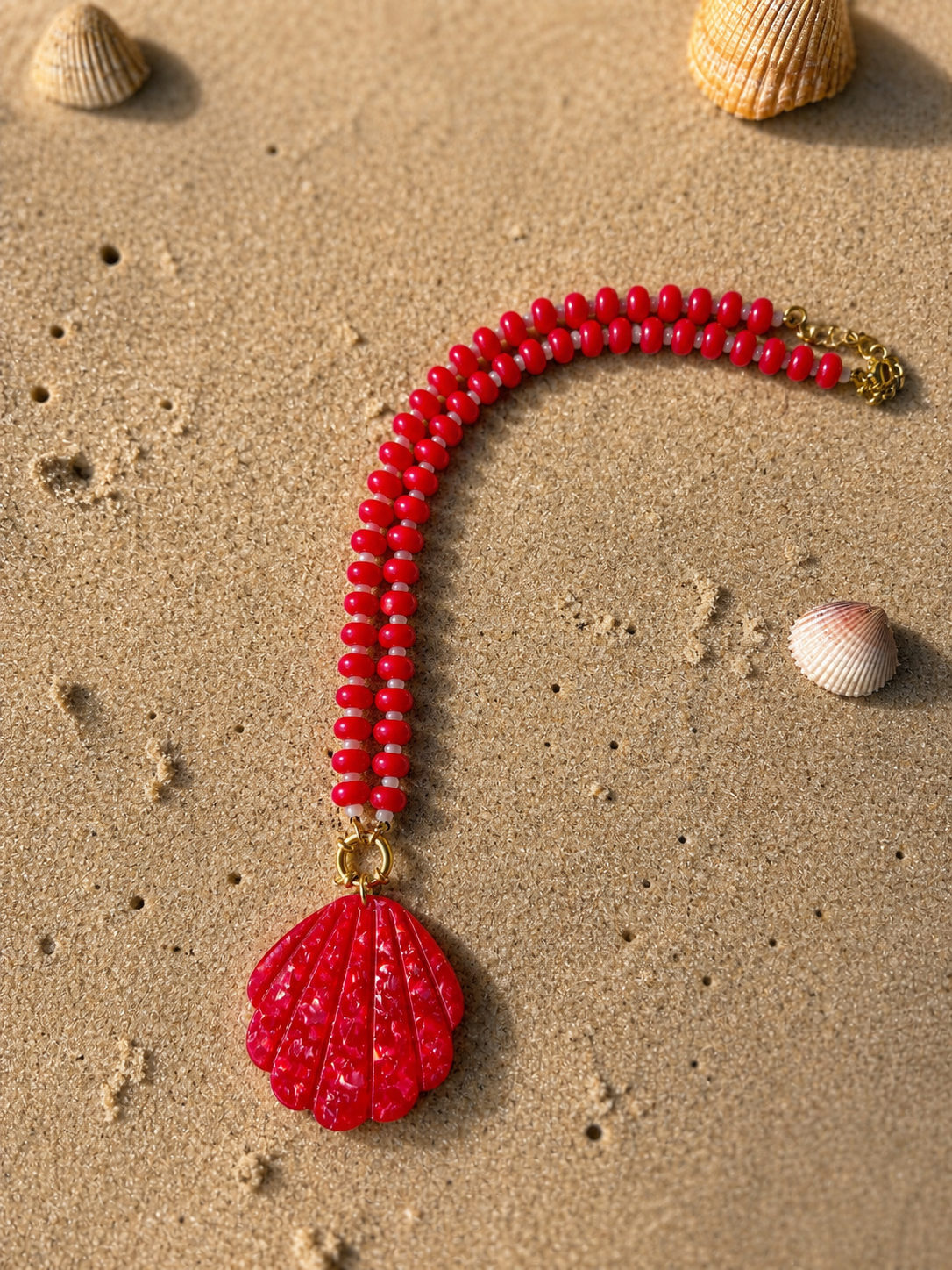 Collier coquillage rouge - marina
