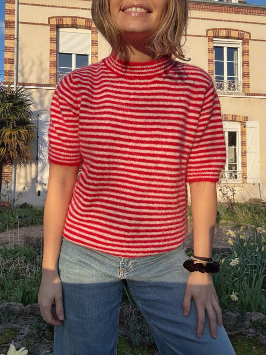 Pull à rayure rose/rouge MARINELLE